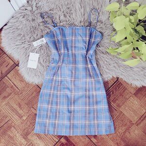 ARITZIA SUNDAY BEST "Gerard Azurine" Blue/White Plaid Dress NWT